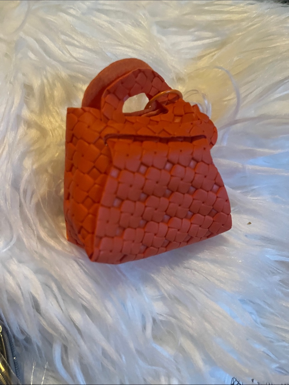 Woven Mini Tote Bag in Orange keychain